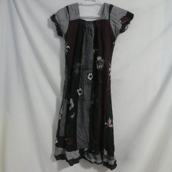 Handmade Patchwork Floral and Stripe Short Sleeve Square Neck Dress | BNWOT - Picture 2 of 14